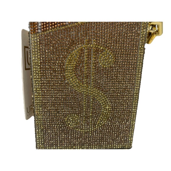 Urban Expressions Bling Money Dollar $ Women's Purse Gold Hard Rhinestone Clutch - Picture 4 of 13
